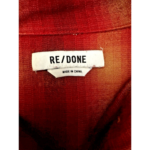 Re/Done 60s Burgundy Tan Plaid Long Sleeve Flannel Shirt Size S - Picture 8 of 9